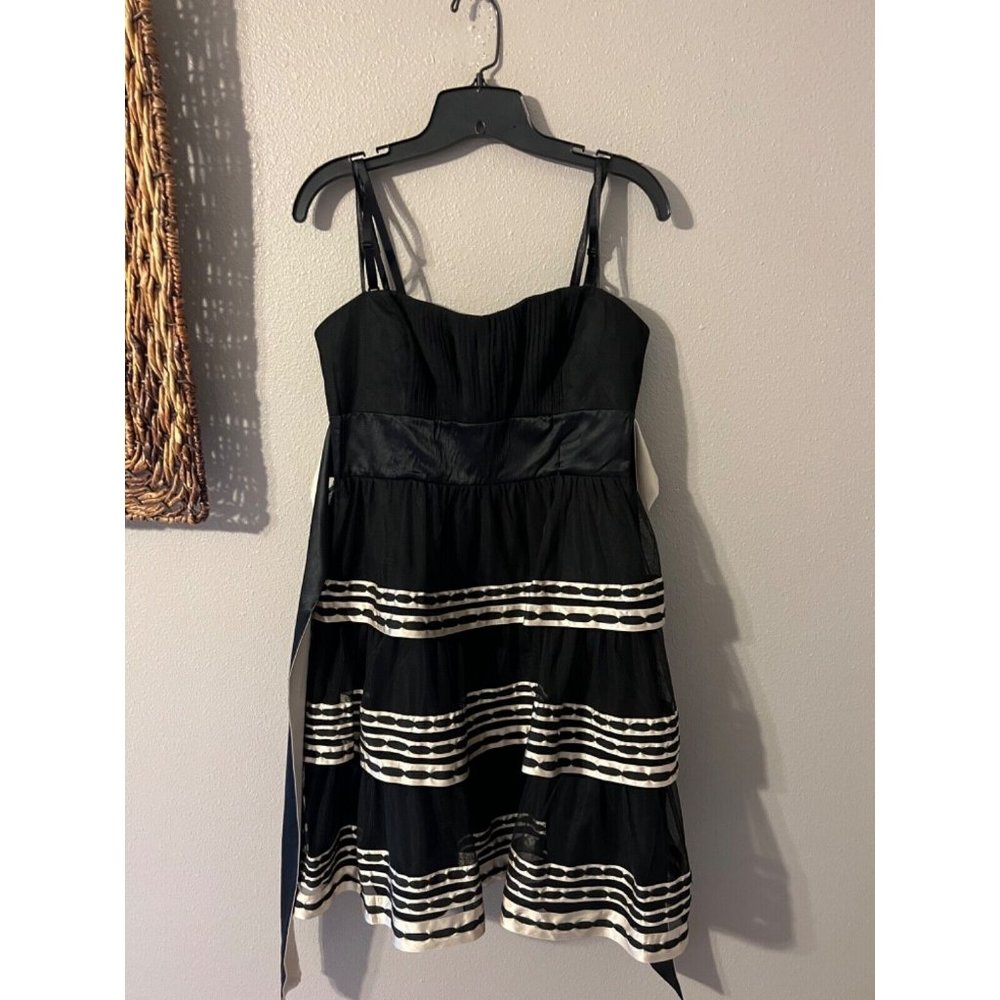 BCBGMAXAZRIA Dress 10 Black Gold Silk Trim Tiered Net Party Wedding Cruise - Picture 4 of 7